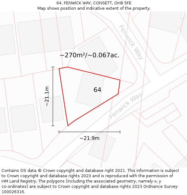 64, FENWICK WAY, CONSETT, DH8 5FE: Plot and title map