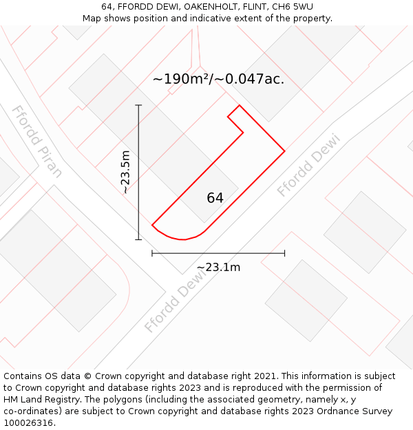 64, FFORDD DEWI, OAKENHOLT, FLINT, CH6 5WU: Plot and title map