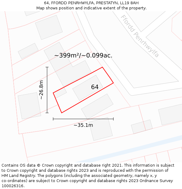 64, FFORDD PENRHWYLFA, PRESTATYN, LL19 8AH: Plot and title map