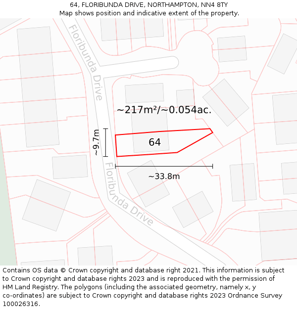 64, FLORIBUNDA DRIVE, NORTHAMPTON, NN4 8TY: Plot and title map