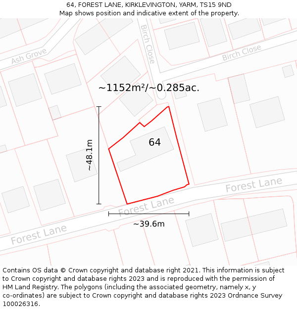 64, FOREST LANE, KIRKLEVINGTON, YARM, TS15 9ND: Plot and title map