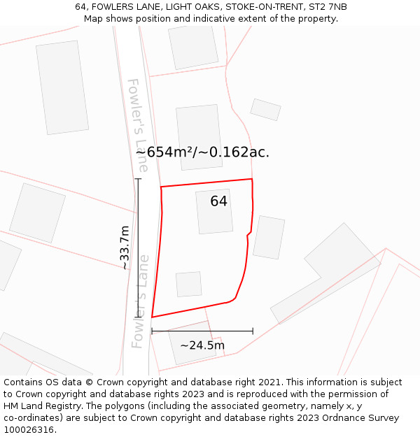 64, FOWLERS LANE, LIGHT OAKS, STOKE-ON-TRENT, ST2 7NB: Plot and title map