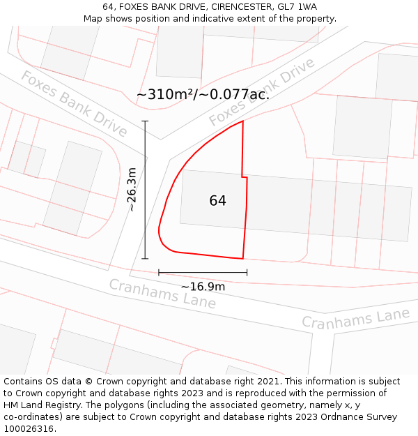 64, FOXES BANK DRIVE, CIRENCESTER, GL7 1WA: Plot and title map