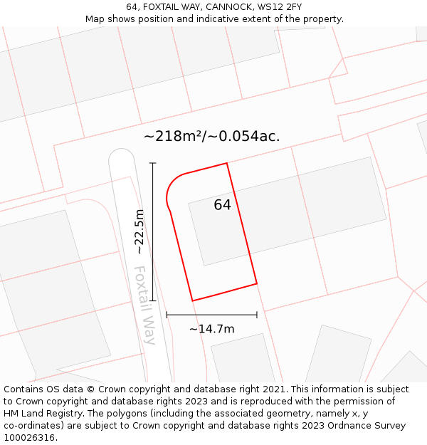 64, FOXTAIL WAY, CANNOCK, WS12 2FY: Plot and title map