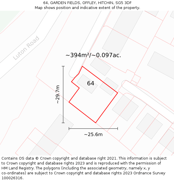 64, GARDEN FIELDS, OFFLEY, HITCHIN, SG5 3DF: Plot and title map