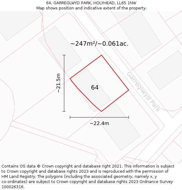 64, GARREGLWYD PARK, HOLYHEAD, LL65 1NW: Plot and title map