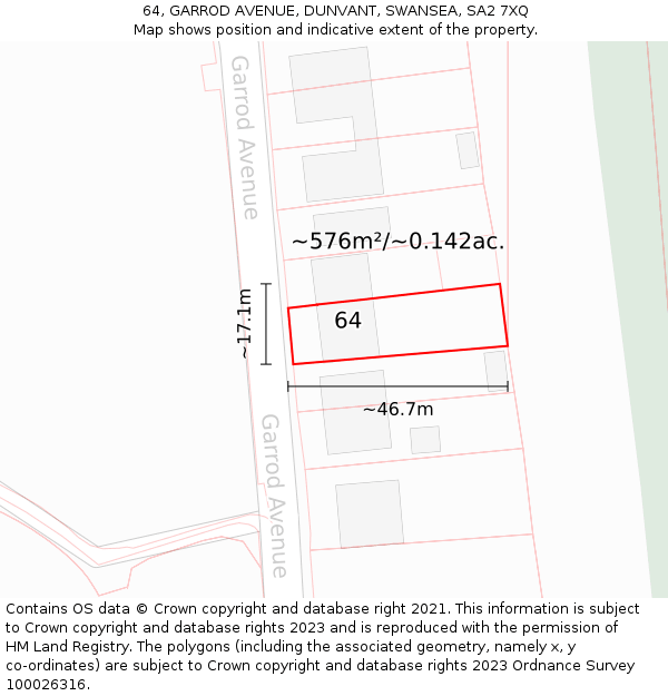 64, GARROD AVENUE, DUNVANT, SWANSEA, SA2 7XQ: Plot and title map