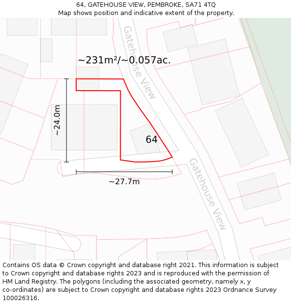 64, GATEHOUSE VIEW, PEMBROKE, SA71 4TQ: Plot and title map