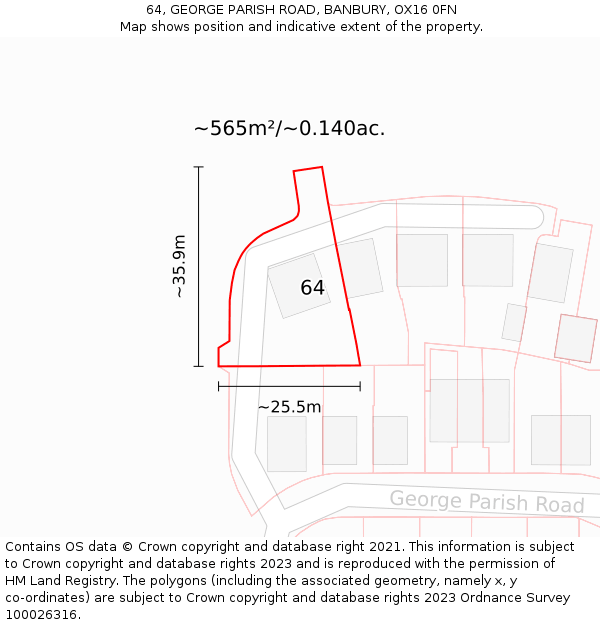 64, GEORGE PARISH ROAD, BANBURY, OX16 0FN: Plot and title map