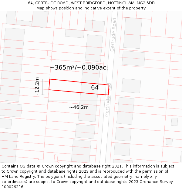 64, GERTRUDE ROAD, WEST BRIDGFORD, NOTTINGHAM, NG2 5DB: Plot and title map