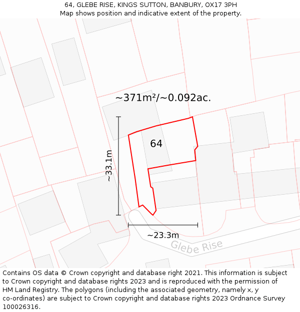 64, GLEBE RISE, KINGS SUTTON, BANBURY, OX17 3PH: Plot and title map