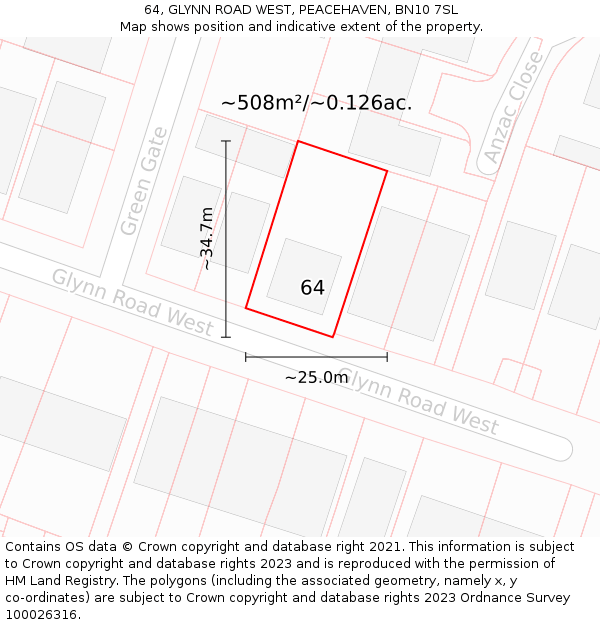 64, GLYNN ROAD WEST, PEACEHAVEN, BN10 7SL: Plot and title map