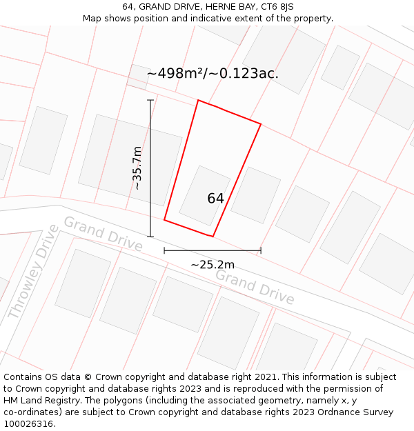 64, GRAND DRIVE, HERNE BAY, CT6 8JS: Plot and title map