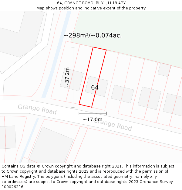 64, GRANGE ROAD, RHYL, LL18 4BY: Plot and title map