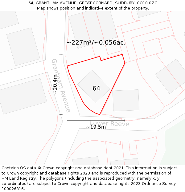 64, GRANTHAM AVENUE, GREAT CORNARD, SUDBURY, CO10 0ZG: Plot and title map