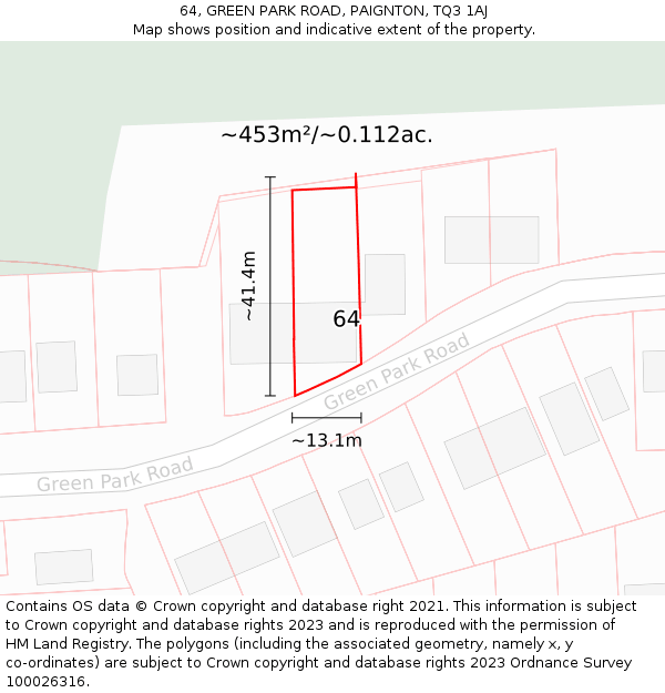 64, GREEN PARK ROAD, PAIGNTON, TQ3 1AJ: Plot and title map