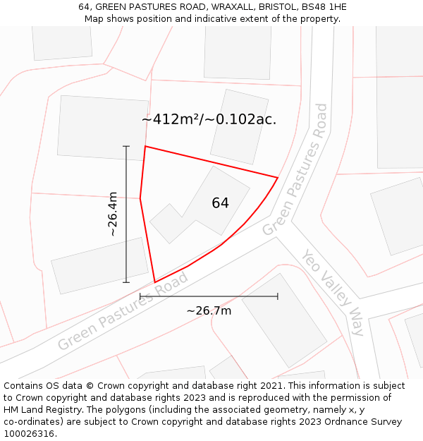 64, GREEN PASTURES ROAD, WRAXALL, BRISTOL, BS48 1HE: Plot and title map