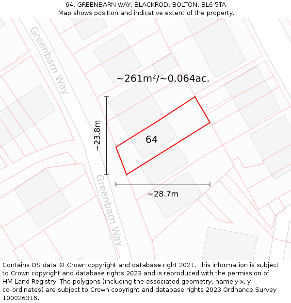 64, GREENBARN WAY, BLACKROD, BOLTON, BL6 5TA: Plot and title map