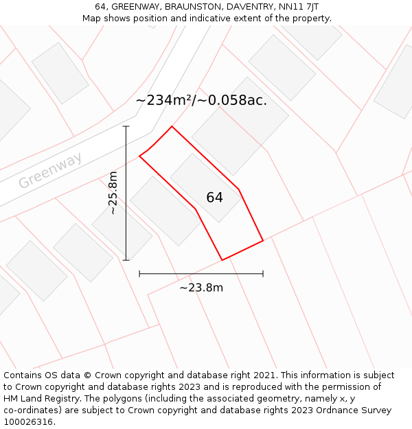 64, GREENWAY, BRAUNSTON, DAVENTRY, NN11 7JT: Plot and title map