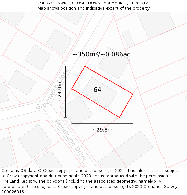 64, GREENWICH CLOSE, DOWNHAM MARKET, PE38 9TZ: Plot and title map