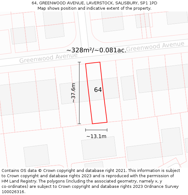 64, GREENWOOD AVENUE, LAVERSTOCK, SALISBURY, SP1 1PD: Plot and title map