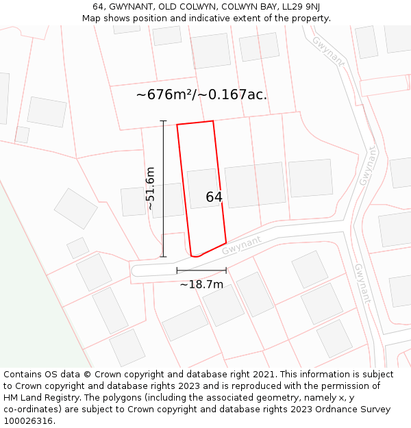 64, GWYNANT, OLD COLWYN, COLWYN BAY, LL29 9NJ: Plot and title map