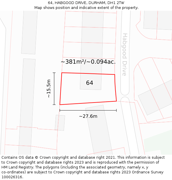 64, HABGOOD DRIVE, DURHAM, DH1 2TW: Plot and title map