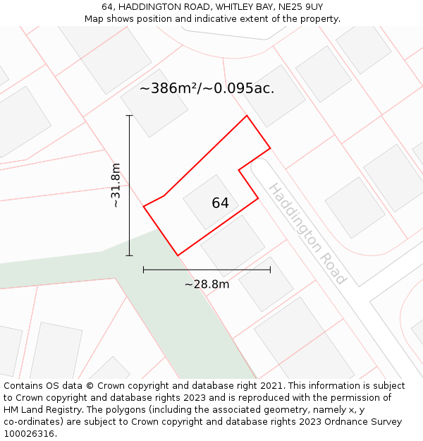 64, HADDINGTON ROAD, WHITLEY BAY, NE25 9UY: Plot and title map