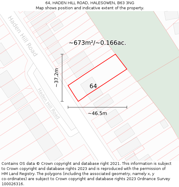 64, HADEN HILL ROAD, HALESOWEN, B63 3NG: Plot and title map