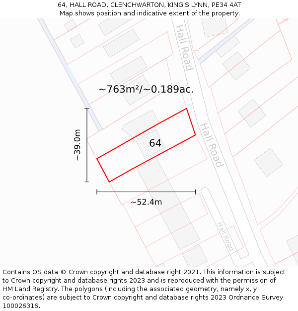 64, HALL ROAD, CLENCHWARTON, KING'S LYNN, PE34 4AT: Plot and title map