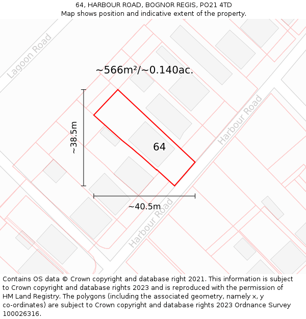 64, HARBOUR ROAD, BOGNOR REGIS, PO21 4TD: Plot and title map