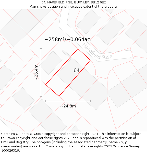 64, HAREFIELD RISE, BURNLEY, BB12 0EZ: Plot and title map