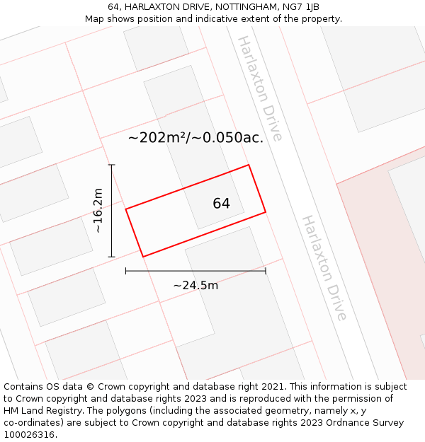 64, HARLAXTON DRIVE, NOTTINGHAM, NG7 1JB: Plot and title map