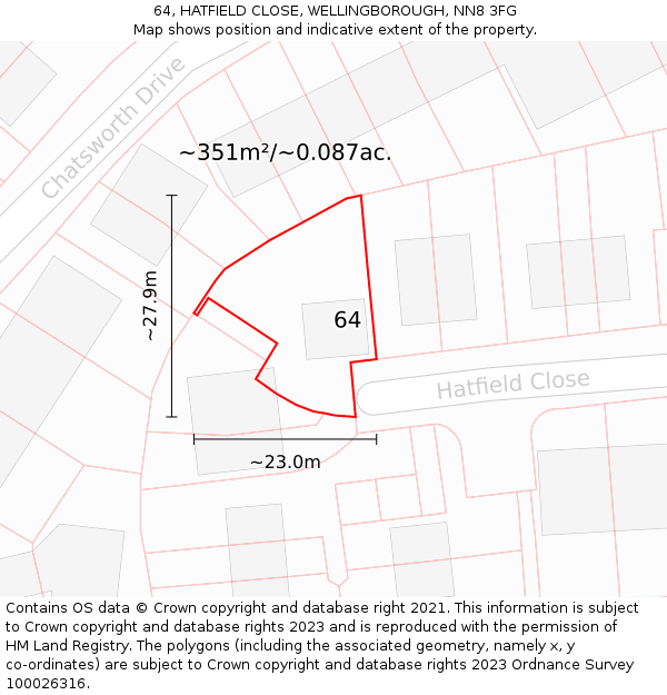 64, HATFIELD CLOSE, WELLINGBOROUGH, NN8 3FG: Plot and title map