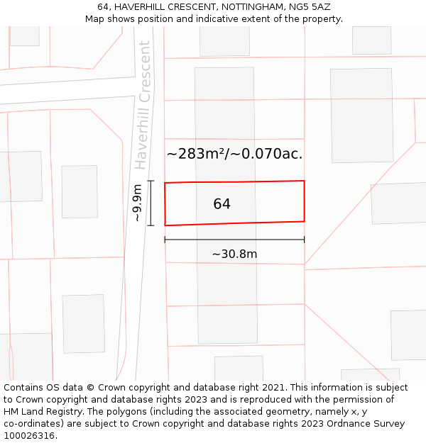 64, HAVERHILL CRESCENT, NOTTINGHAM, NG5 5AZ: Plot and title map