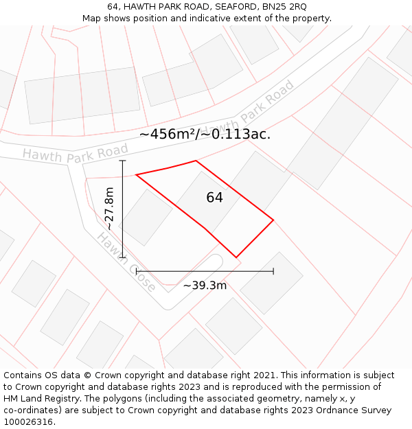 64, HAWTH PARK ROAD, SEAFORD, BN25 2RQ: Plot and title map