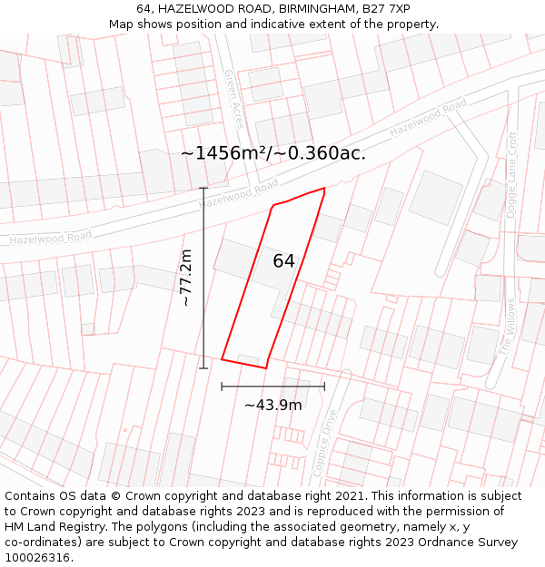 64, HAZELWOOD ROAD, BIRMINGHAM, B27 7XP: Plot and title map