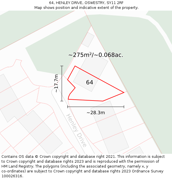 64, HENLEY DRIVE, OSWESTRY, SY11 2RF: Plot and title map