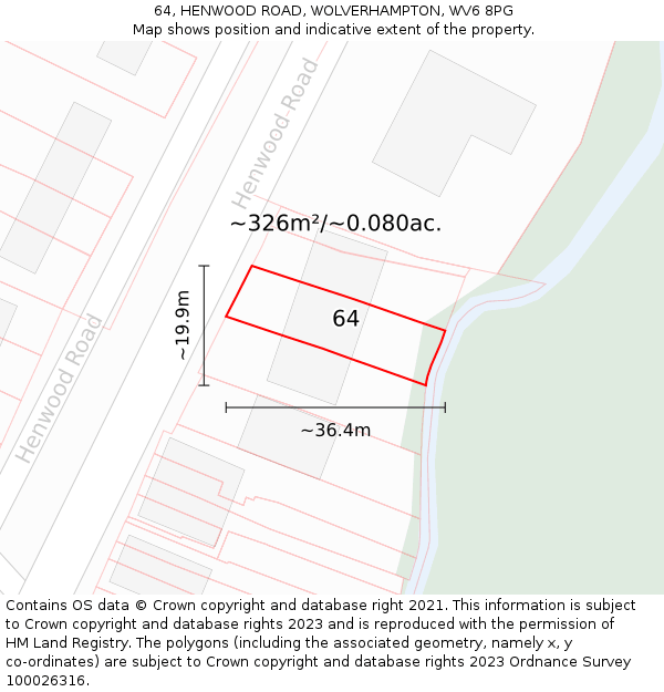 64, HENWOOD ROAD, WOLVERHAMPTON, WV6 8PG: Plot and title map