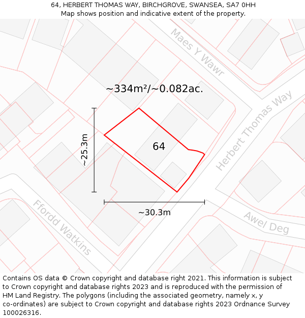 64, HERBERT THOMAS WAY, BIRCHGROVE, SWANSEA, SA7 0HH: Plot and title map