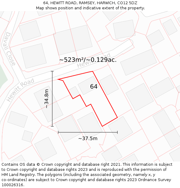 64, HEWITT ROAD, RAMSEY, HARWICH, CO12 5DZ: Plot and title map