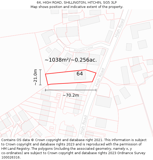 64, HIGH ROAD, SHILLINGTON, HITCHIN, SG5 3LP: Plot and title map