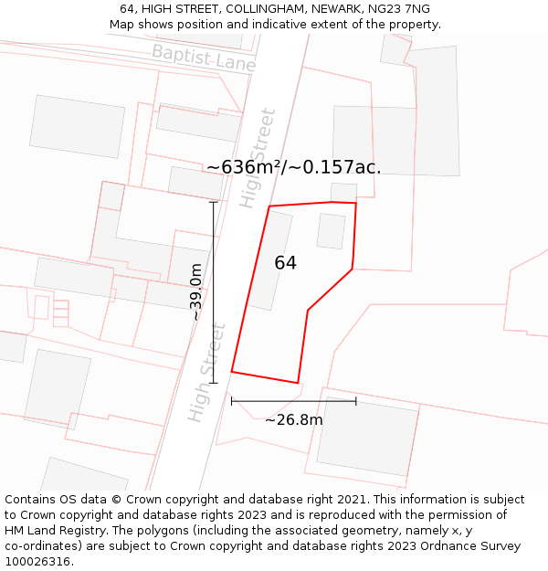 64, HIGH STREET, COLLINGHAM, NEWARK, NG23 7NG: Plot and title map