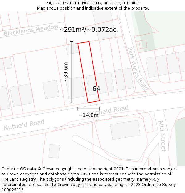 64, HIGH STREET, NUTFIELD, REDHILL, RH1 4HE: Plot and title map