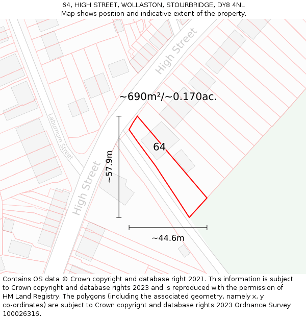 64, HIGH STREET, WOLLASTON, STOURBRIDGE, DY8 4NL: Plot and title map