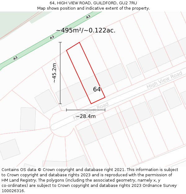 64, HIGH VIEW ROAD, GUILDFORD, GU2 7RU: Plot and title map