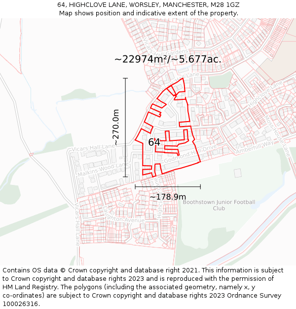 64, HIGHCLOVE LANE, WORSLEY, MANCHESTER, M28 1GZ: Plot and title map