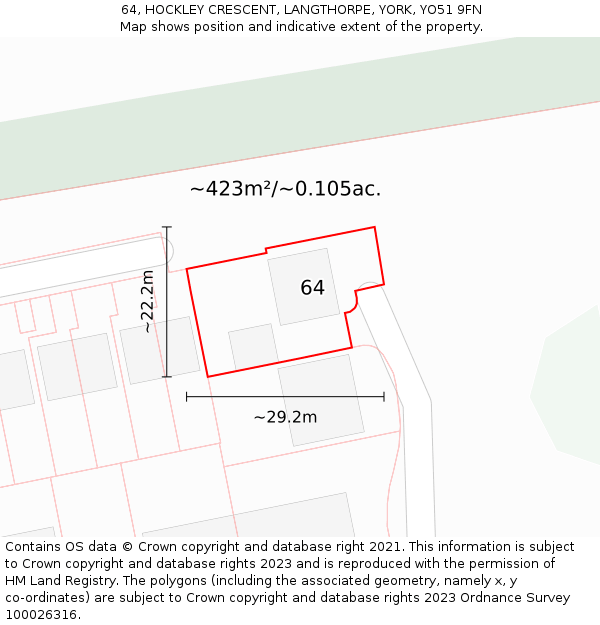 64, HOCKLEY CRESCENT, LANGTHORPE, YORK, YO51 9FN: Plot and title map