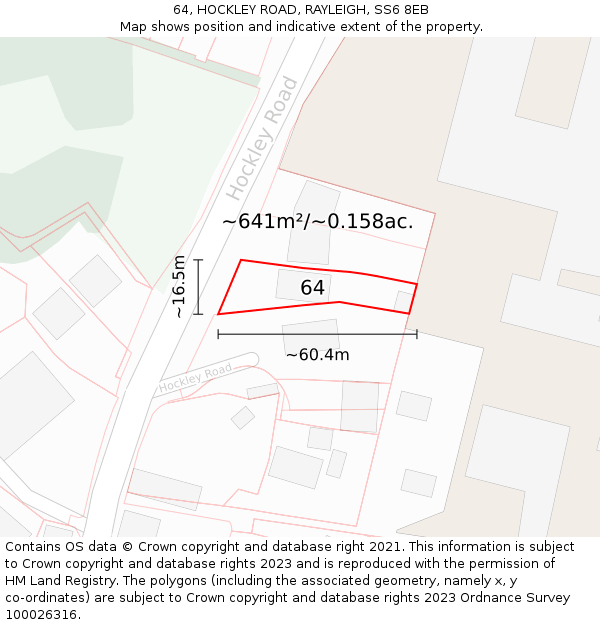 64, HOCKLEY ROAD, RAYLEIGH, SS6 8EB: Plot and title map