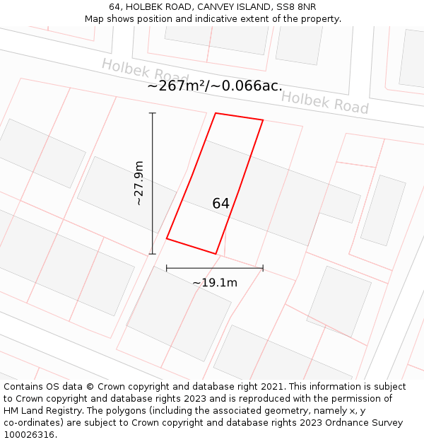 64, HOLBEK ROAD, CANVEY ISLAND, SS8 8NR: Plot and title map